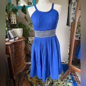 NWT Grecian Cotton Gauze Blue Greek Sleeveless Dress  ONE SIZE
